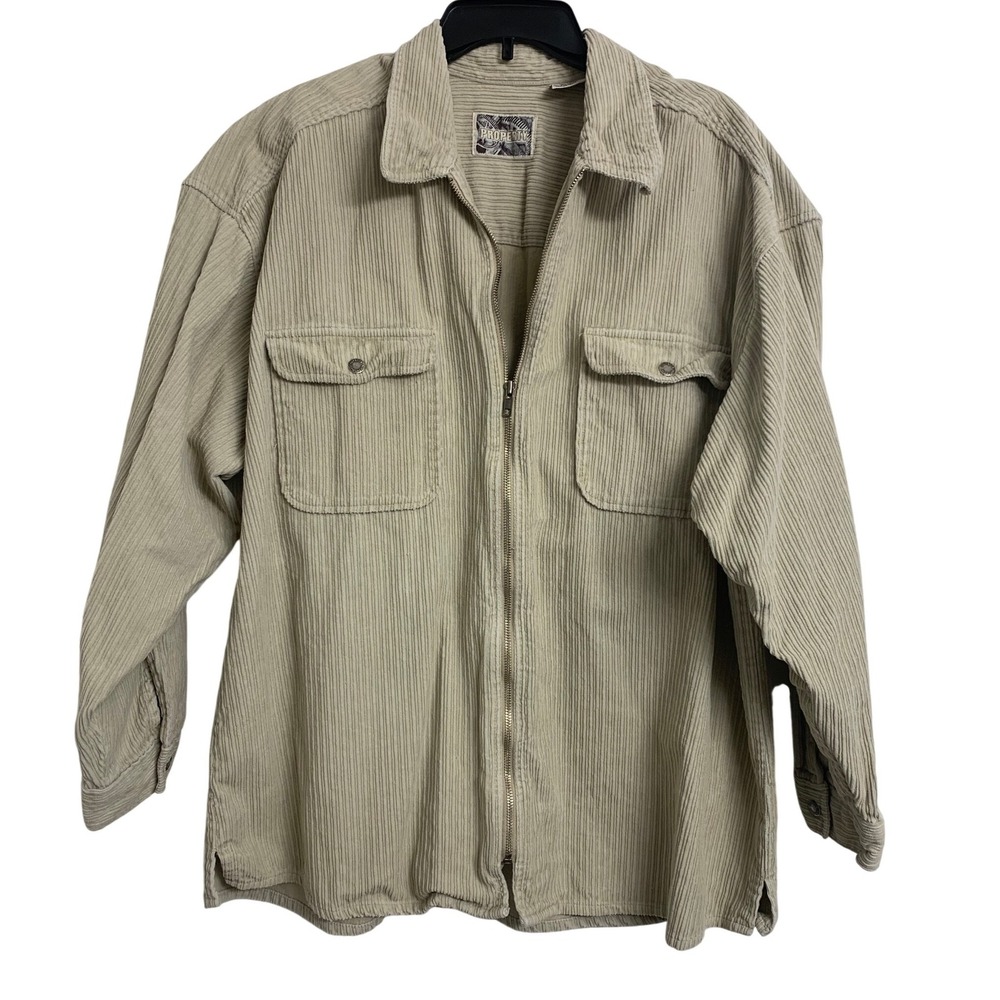 Property‎ XL Tan Beige Corduroy Full Zip Up Shirt Jacket 100% Cotton L/S